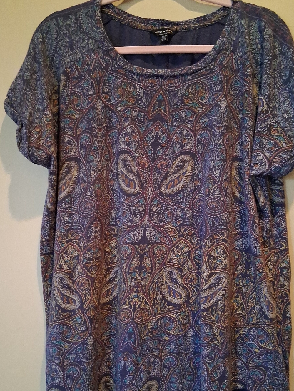 Lucky Brand Blue Purple Paisley Short Sleeve Tee